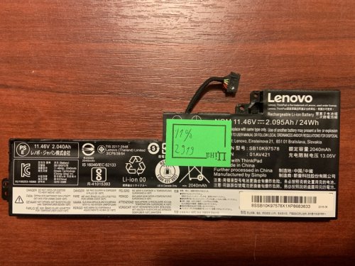 Акумулятор Lenovo SB10K97578 (знос 16%) для ThinkPad T470/T480/A475/A485/A285, сумісн. 01AV419/01AV420/01AV421/01AV489, SB10K97576/77/80