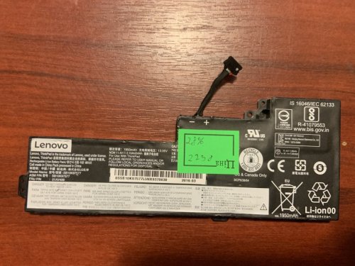Акумулятор Lenovo SB10K97577 (знос 28%) для ThinkPad T470/T480/A475/A485/A285, сумісн. 01AV419/01AV420/01AV421/01AV489, SB10K97576/577/578/605