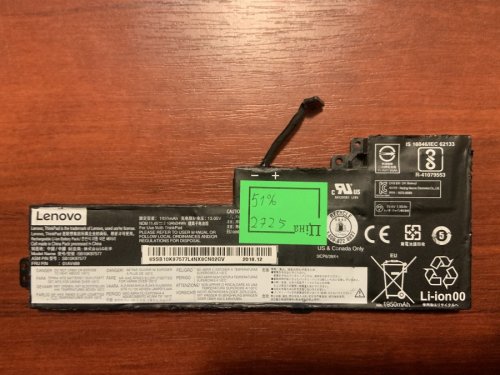 Акумулятор Lenovo SB10K97577 (знос 51%) для ThinkPad T470, T480, A475, A485, A285 (01AV419/01AV420/01AV421/01AV489, SB10K97576/97577/97605/97565)