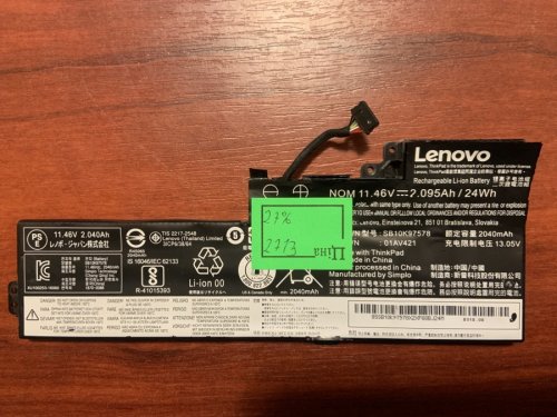 Акумулятор Lenovo SB10K97578 (знос 27%) для ThinkPad T470/T480/A475/A485/A285, сумісн. 01AV419/01AV420/01AV421/01AV489, SB10K97576/77/97605/97553