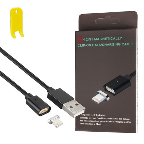 Магнітний металевий кабель Clip-On Lightning для iPhone, чорний