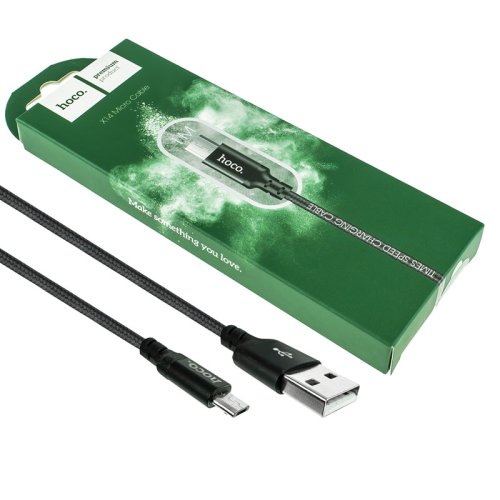Кабель HOCO X14 USB–MicroUSB 2,4A 1м, нейлон, алюм. конектори, чорний