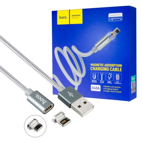 Магнітний кабель HOCO U40A Lightning, сірий, 1 м