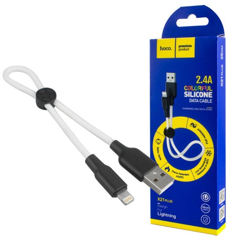 Кабель HOCO X21 Plus USB–Lightning 2.4A 0.25 м силікон, чорний/білий