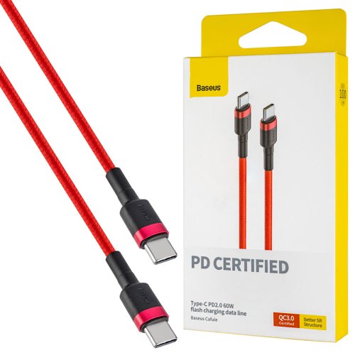 Кабель Baseus Cafule USB‑C/USB‑C 3A 1 м, червоний (CATKLF-G09)