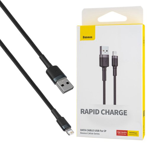 Кабель Baseus Cafule USB–Lightning 2.4A 1 м, сірий/чорний (CALKLF-BG1)