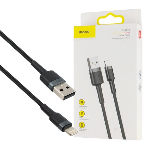 Кабель Baseus Cafule USB–Lightning 2 м, 1.5A, сірий/чорний (CALKLF-CG1)