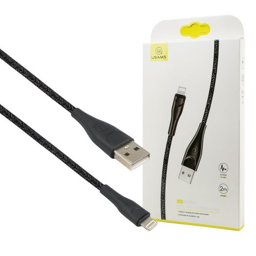 Кабель Usams US-SJ394 U41 Lightning, плетений, для зарядки й даних, 2 м, чорний
