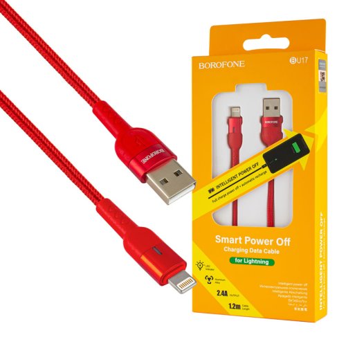 Кабель BOROFONE BU17 USB–iP 2.4A 1 м, червоний