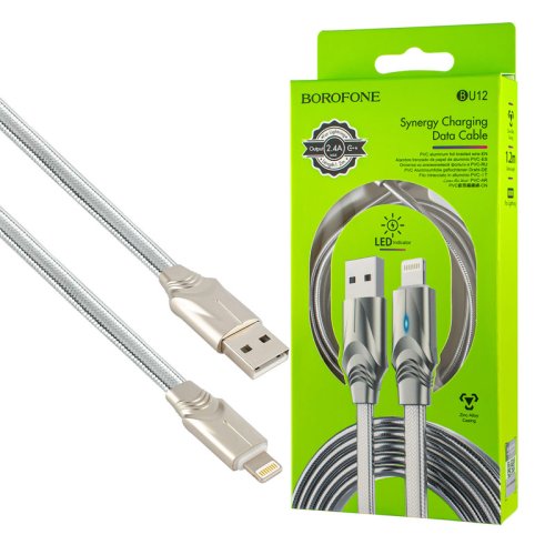 Кабель BOROFONE BU12 Synergy USB–Lightning 2.4A 1.2 м, сріблястий