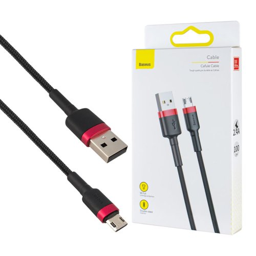 Кабель Baseus Cafule USB–MicroUSB 2.4A 1 м, червоно-чорний (CAMKLF-B91)