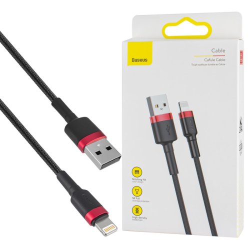 Кабель Baseus Cafule USB–Lightning 2.4A 1 м, червоно‑чорний (CALKLF-B19)
