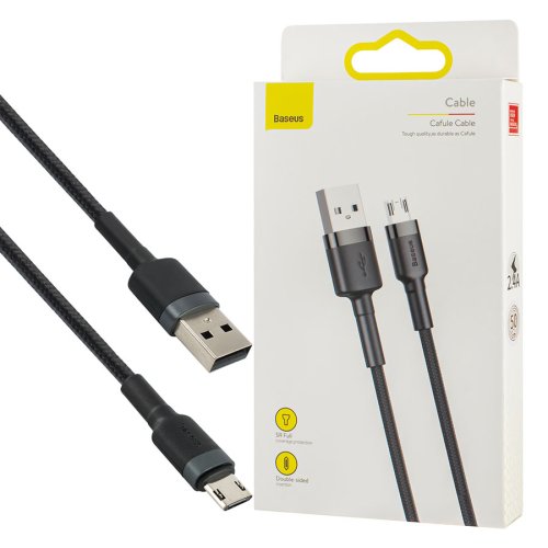 Кабель Baseus Cafule USB–microUSB 2.4A 0.5 м, сірий/чорний (CAMKLF-AG1)