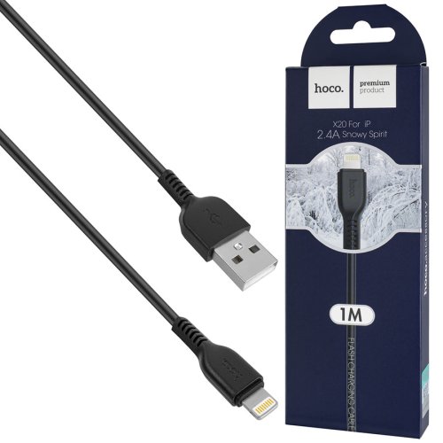 Кабель HOCO X20 USB–iP 2.4A 1 м, PVC, конектори TPE, чорний