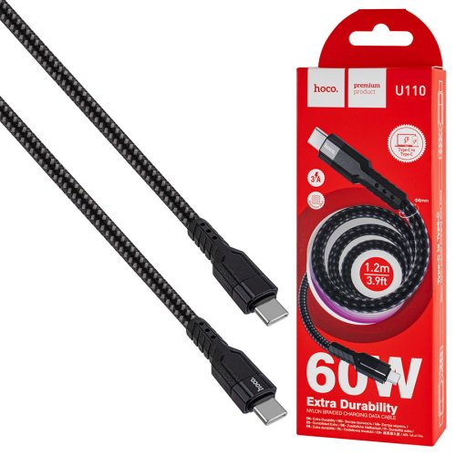 Кабель HOCO U110 USB-C/USB-C 60W 1,2 м, чорний (6931474770622)