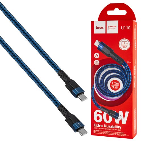Кабель HOCO U110 USB-C/USB-C 60W 1,2 м синій (6931474770639)