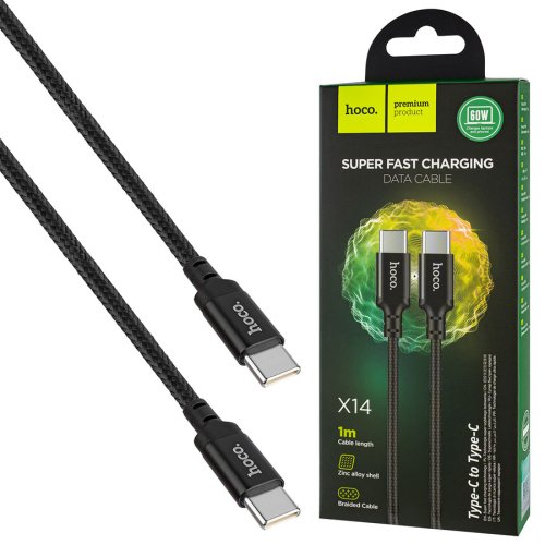 Кабель HOCO X14 Times Speed USB-C/USB-C 60W, чорний, 1 м (6931474752215)