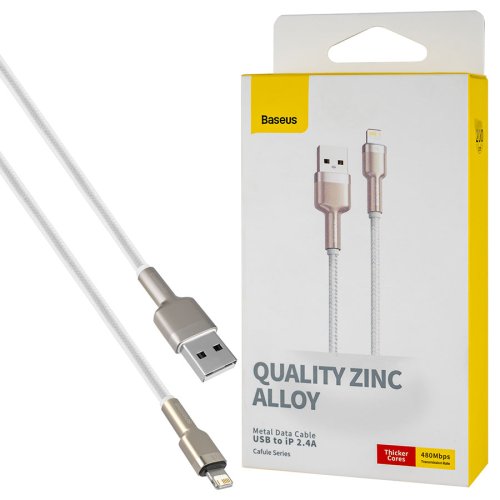 Кабель Baseus Cafule Metal USB–Lightning (IP) 2.4A 2 м, білий (CALJK-B02)