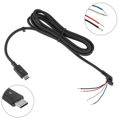 DC-кабель живлення для БЖ ноутбука USB‑C, L‑штекер, 4 дроти, 170 см (БЖ→ноутбук)