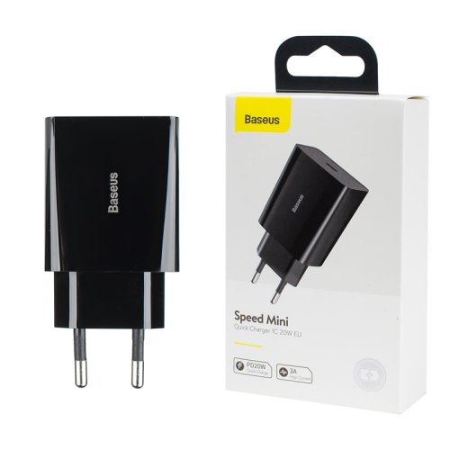 Зарядний пристрій Baseus Speed Mini 20W USB‑C Quick Charge EU, чорний (CCFS-SN01)