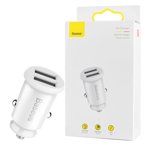 Автомобільна зарядка Baseus Grain 3.1A, 2×USB, біла (CCALL-ML02)