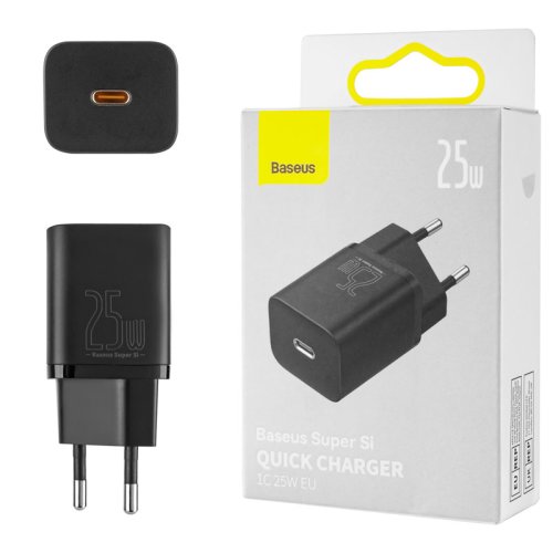 Зарядний пристрій Baseus Super Si 25W USB‑C Quick Charger EU, чорний (CCSP020101)