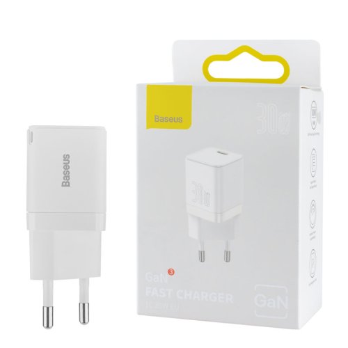 Зарядний пристрій Baseus GaN3 Fast Charger 1×USB‑C 30W EU, білий (CCGN010102)