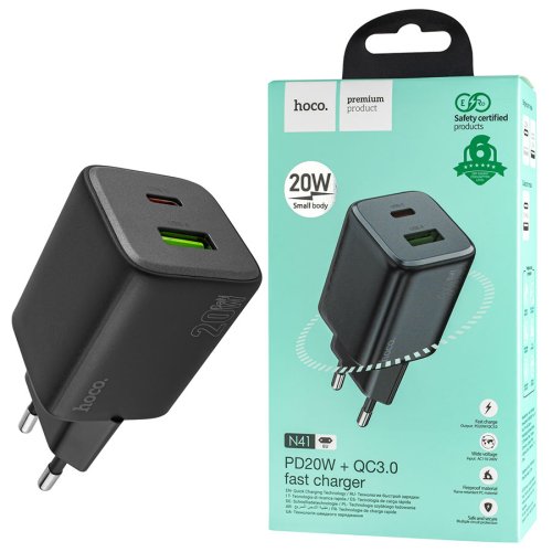 Зарядний пристрій HOCO N41 Almighty PD 20W + QC 3.0, чорний (6942007617024)