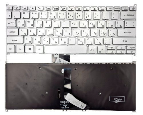 Клавіатура для Acer Swift 3 SF314-42/41/52/53/57/57G/59, Swift 5 SF514-52/52T/54G/54T RU Silver