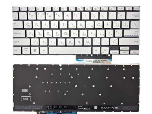 Клавіатура з підсвіткою для ASUS X1404 X1404ZA X1404VA X1404VAP M1404, RU, срібляста