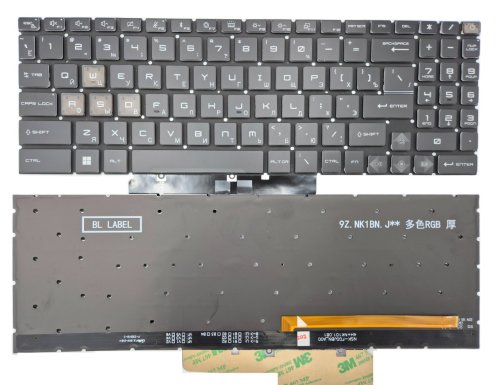 Клавіатура для MSI Katana 17 B12U/B12V/B13U/B13V MS-17L5; Katana 15 B12UDXK/B12VEK/B13VFK/A15 AI B8VE/B13UDXK/B13VEK/B13VFK/B13VGK, чорна, 4-Zone RGB, RU