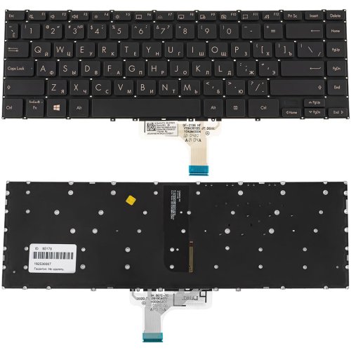 Клавіатура для ноутбука ASUS UX363 series, чорна, без рамки, з підсвіткою, RU-розкладка