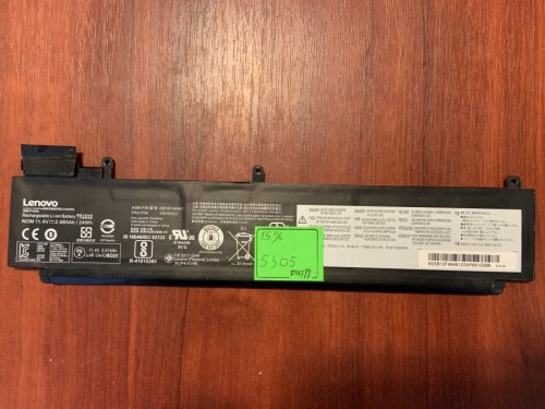 Акумулятор LENOVO SB10F46461 / 00HW023, знос 15%, ThinkPad T460S, T470S, Series, довга, Original