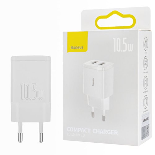 Зарядное устройство Baseus Compact Charger 2U 10.5W EU White (2USB) (CCXJ010202)