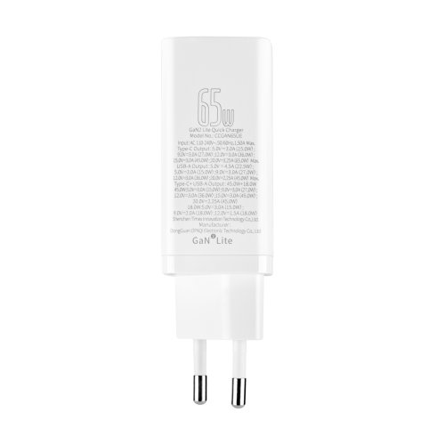 Зарядний пристрій Baseus GaN2 Lite Quick Charger C+U 65W EU Білий (CCGAN2L-B02)