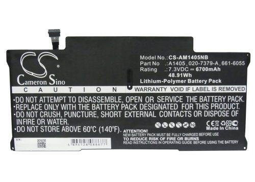 6700mAh 7.3V батарея CS-AM1405NB для ноутбука Apple (A1405) MacBook Air (13-inch, 2011) A1466