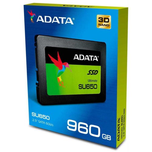 Накопичувач 2.5" SSD  960GB ADATA ULTIMATE SU650 Series, ASU650SS-960GT-R, 3D NAND TLC, SATA-III 6Gb/s, зап/чт. - 450/520мб/с
