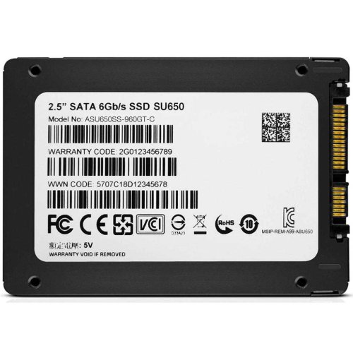 Накопичувач 2.5" SSD  960GB ADATA ULTIMATE SU650 Series, ASU650SS-960GT-R, 3D NAND TLC, SATA-III 6Gb/s, зап/чт. - 450/520мб/с