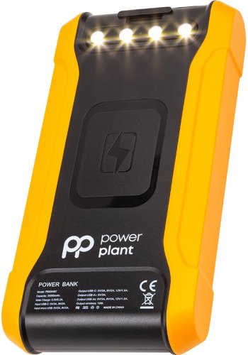 Мобільна батарея PowerPlant 20000mAh, PD 18W, USB-C, 2xUSB-A, QC3.0, Wireless, Solar panel 5.5V-0,2A