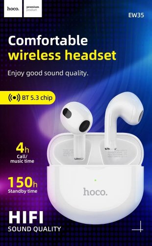 Безпровідні навушники Hoco EW35 Bluetooth 5.3 для iPhone, Samsung, Xiaomi та та ін. білі