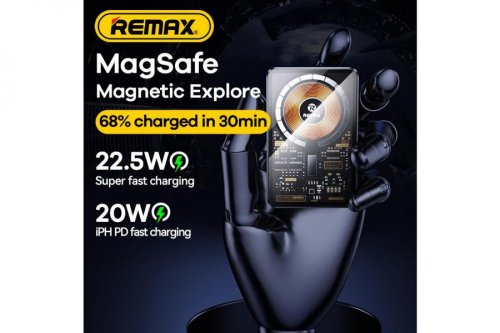 Бездротовий чорний повербанк Remax RPP-558 10000mAh Магнітний (PD&QC3.0)  Magsafe з підставкою (Black Walking Series)