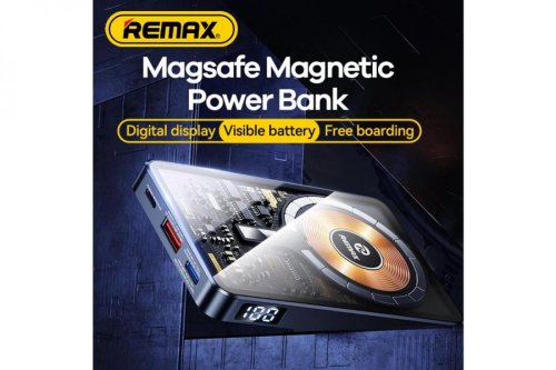 Бездротовий чорний повербанк Remax RPP-558 10000mAh Магнітний (PD&QC3.0)  Magsafe з підставкою (Black Walking Series)