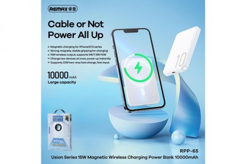 Магнітний бездротовий повербанк Remax RPP-65 10000mAh  PD20W Magsafe ( Usion Series) синій