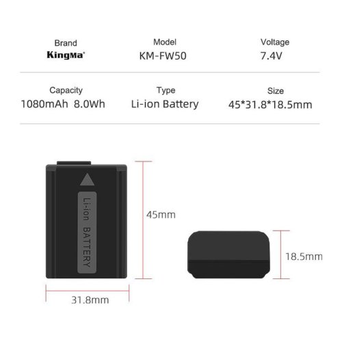 Батарея для фотоапарату Sony NP-FW50 (KingMa) 1080 mAh HPW-14174