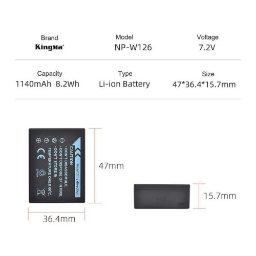 Батарея для фотоапарату Fujifilm NP-W126 (KingMa) 1260 mAh HPW-14118