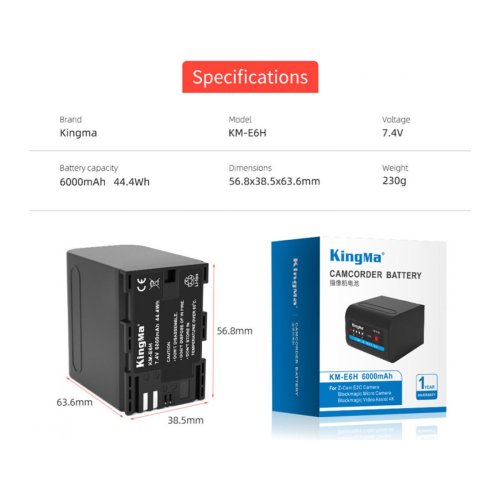 Батарея для фотоапарату Blackmagic KM-E6 (KingMa) 6000 mAh HPW-14536