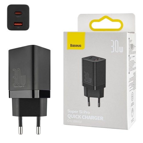 Зарядний пристрій Baseus Super Si Pro Quick Charger C+U 30W EU чорний  CCSUPP-E01