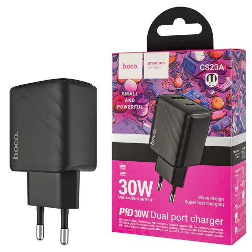 Зарядний пристрій HOCO CS23A Sunligh   1U+1C  PD30W+QC3.0  чорний   6942007609944