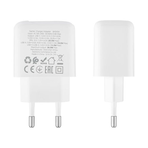Зарядний пристрій BOROFONE BAS45A  1USB-C/1USB  PD/QC  30W  white  6941991113871