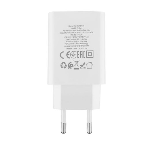 Зарядний пристрій HOCO C100A  PD20W+QC3.0  Digital display  білий  6931474769800